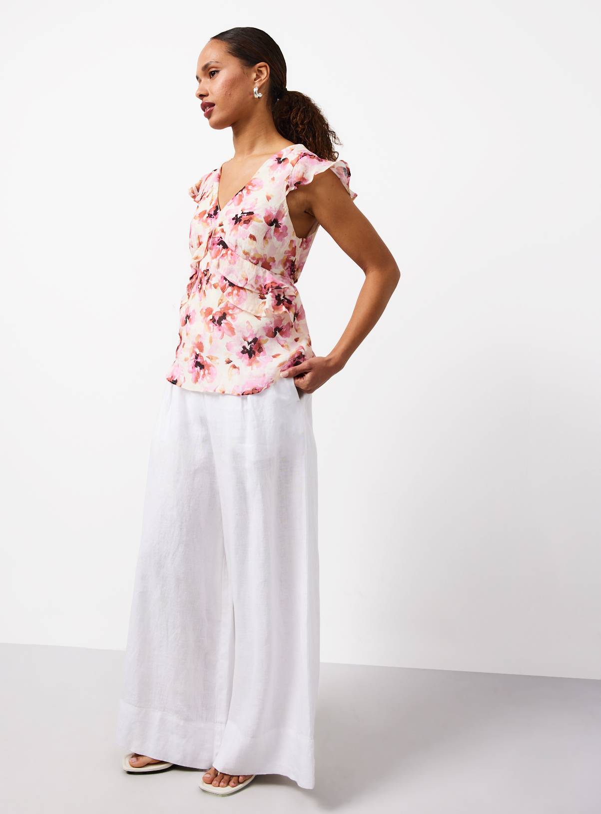 Pink Floral Print Ruffle Front Blouse 12 - Image 2